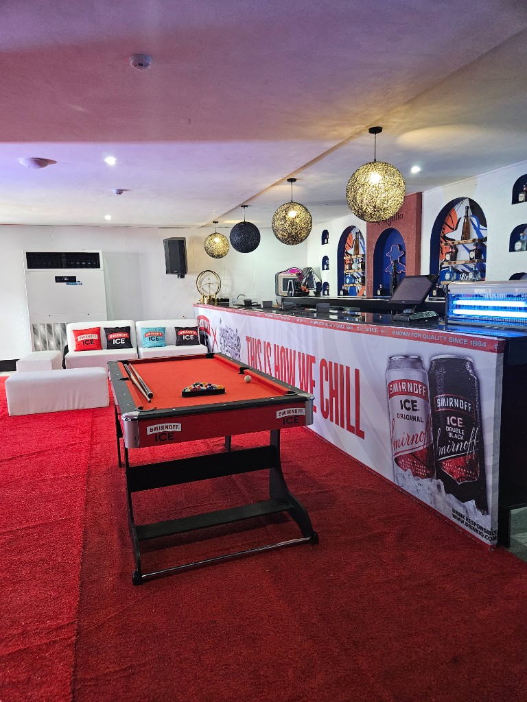 Smirnoff Ice — AMAPIANO District — branded lounge and pool table